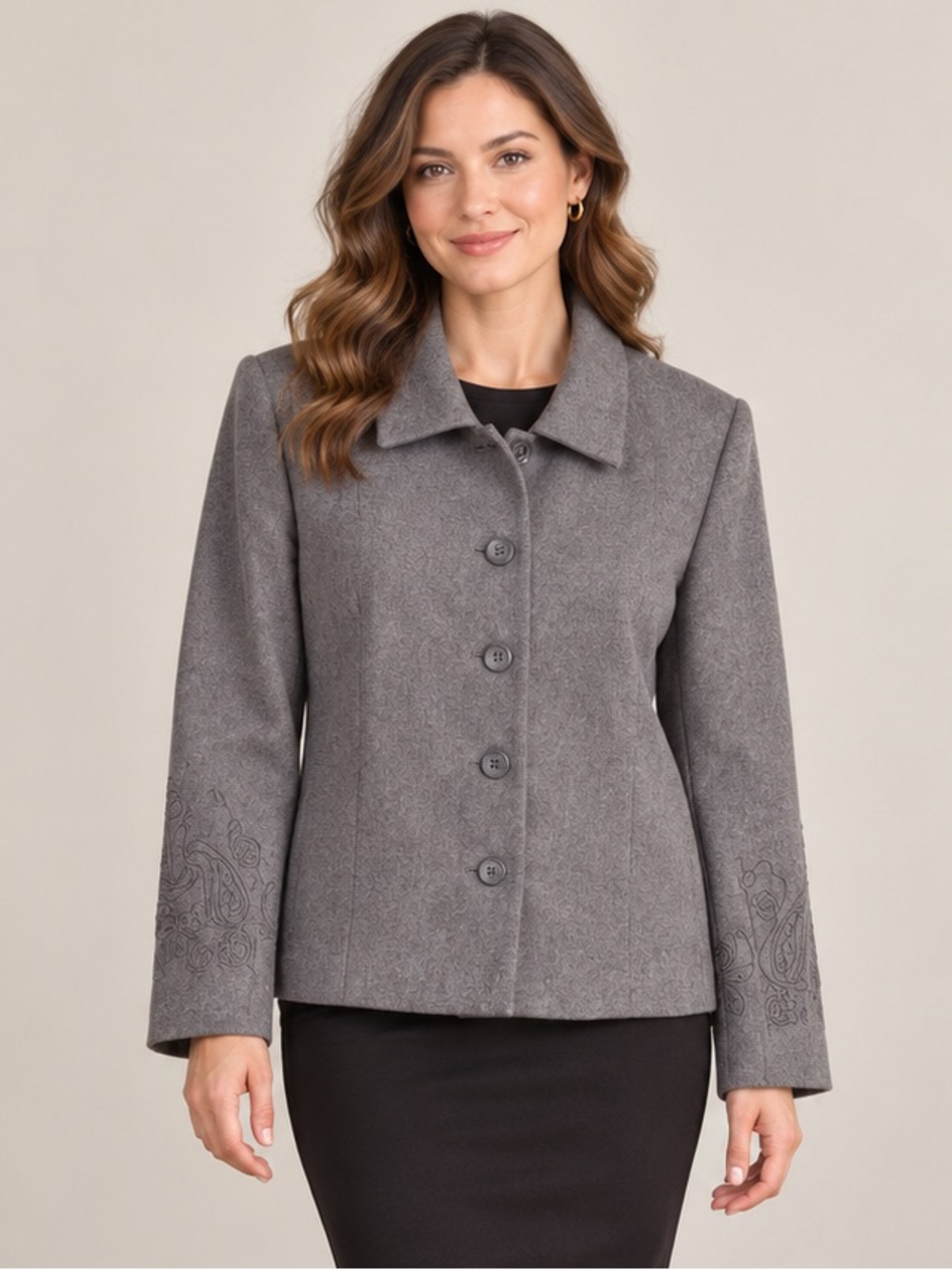 Pendleton 100% Wool Blazer Gray Embroidered Sleeves Petite 14 NWT